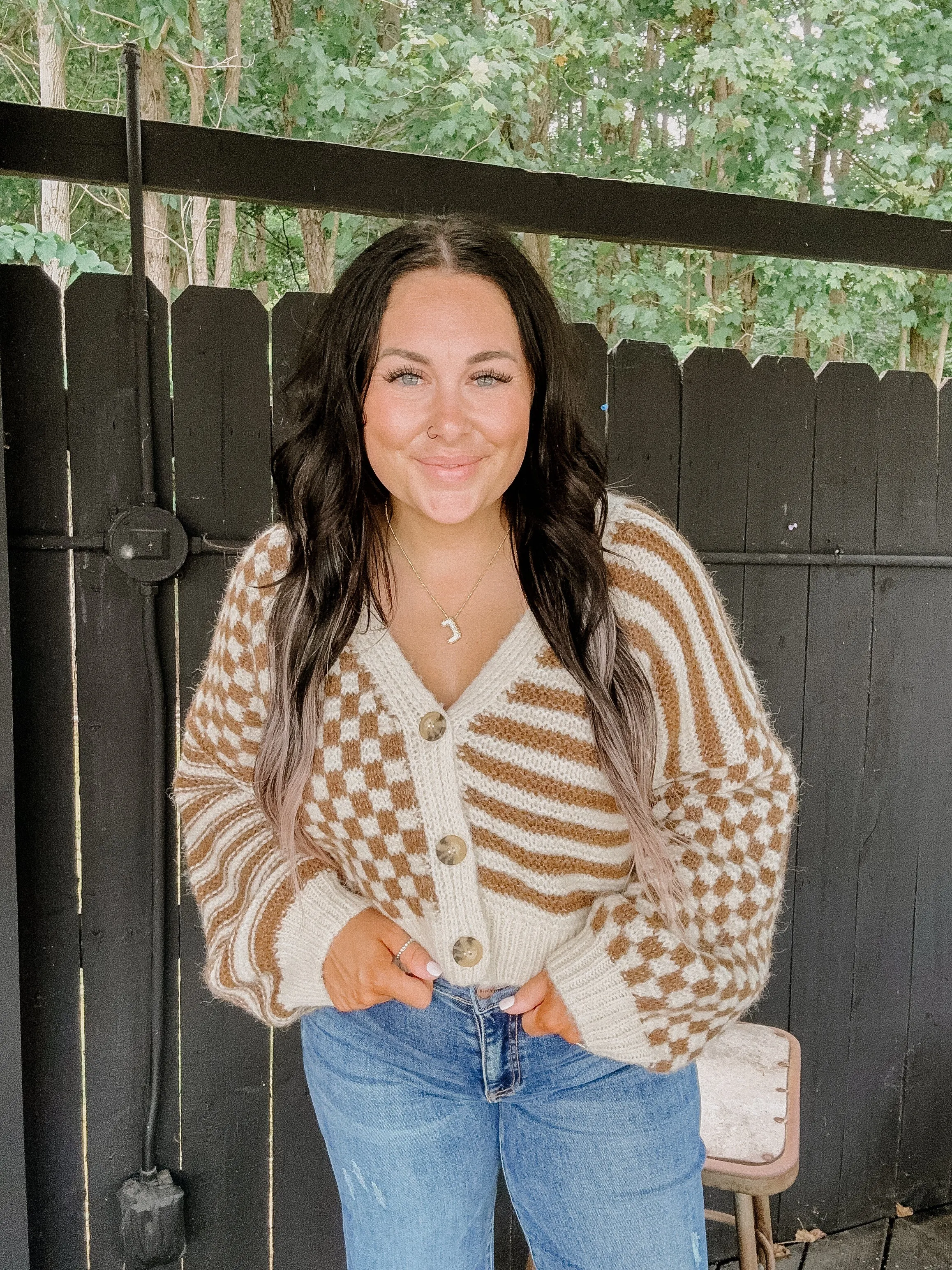 Brown Stripe & Checker Cardigan