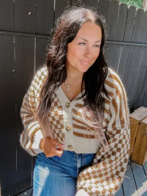 Brown Stripe & Checker Cardigan