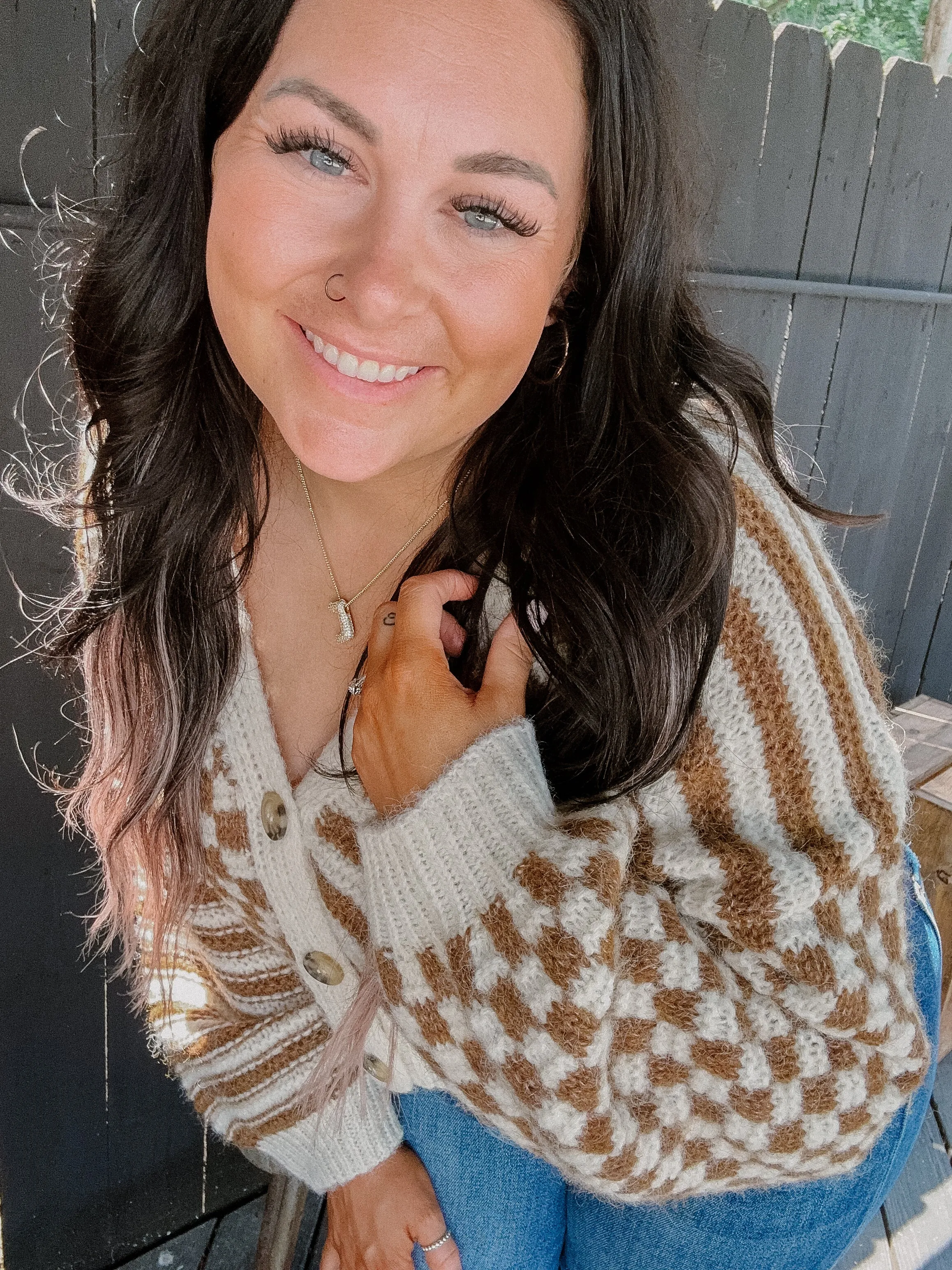 Brown Stripe & Checker Cardigan