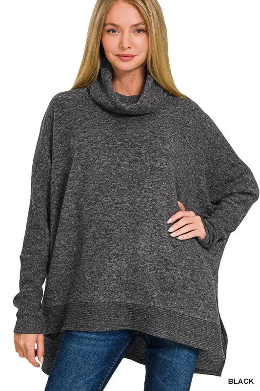 BRUSHED MELANGE COWL NECK PONCHO SWEATER