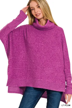 BRUSHED MELANGE COWL NECK PONCHO SWEATER