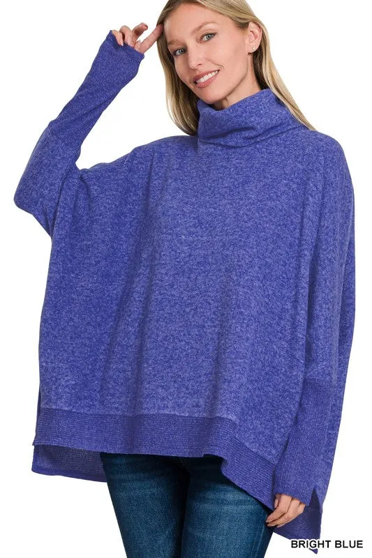 BRUSHED MELANGE COWL NECK PONCHO SWEATER