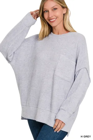 BRUSHED MELANGE DROP SHOULDER OVERSIZED SWEATER BY ZENANA
