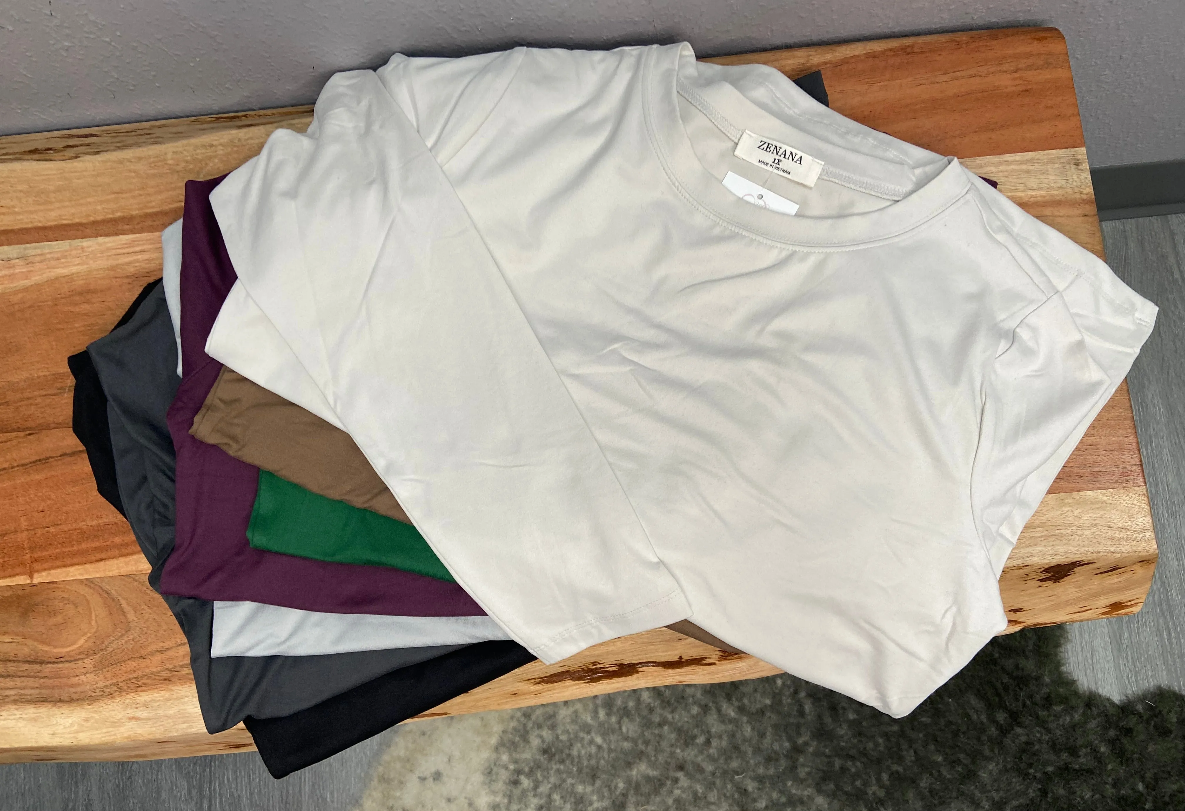 Brushed Microfiber Long Sleeve Round Neck Tee in Mocha