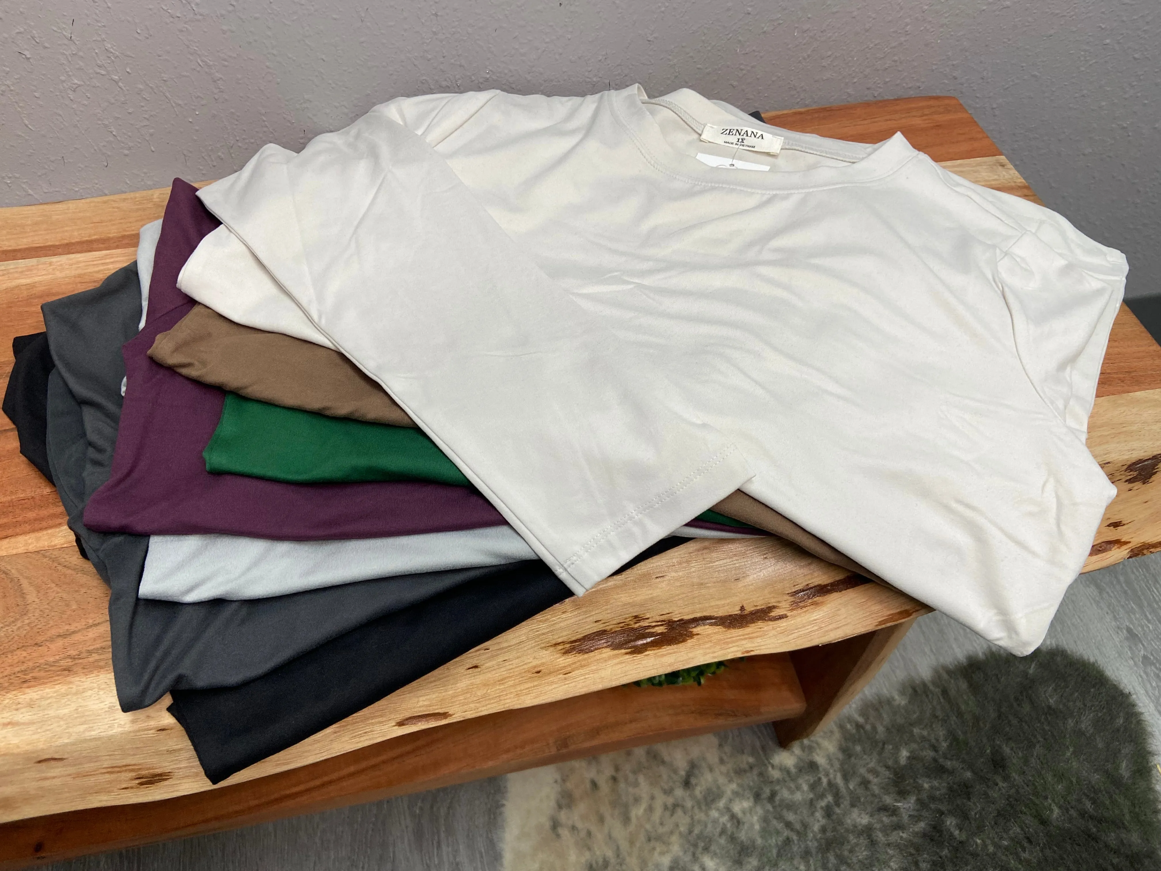 Brushed Microfiber Long Sleeve Round Neck Tee in Mocha