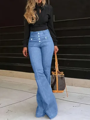 Button Fly High Waist Flare Jeans