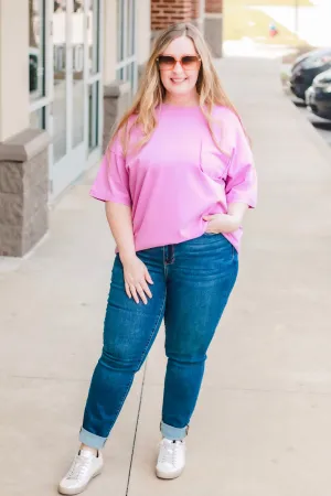 Call Me Casual Faux Pocket Tee in Barbie Pink