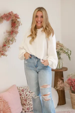 Candy Kisses Ribbed Henley in White
