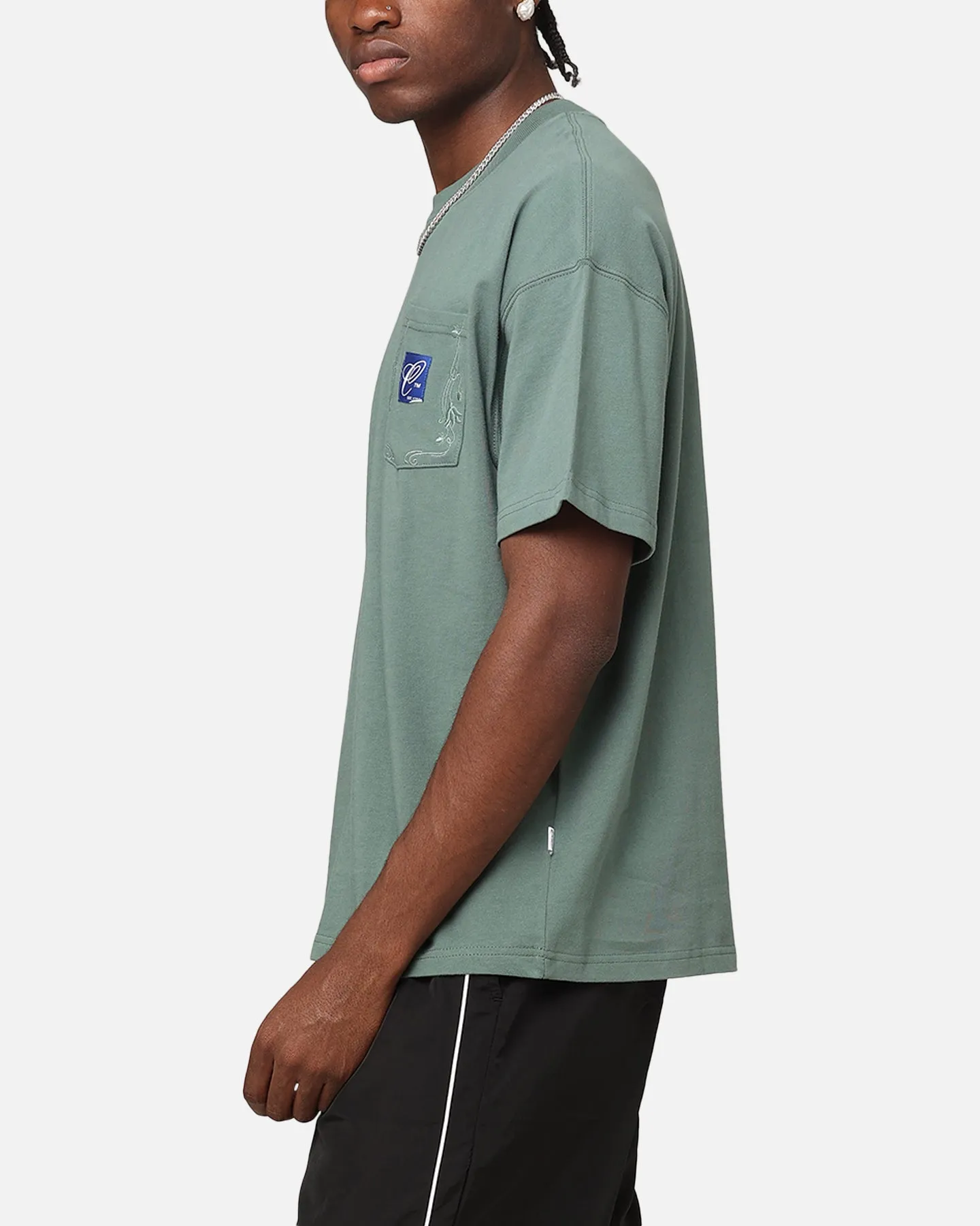 Carre Floral Pocket Oversized T-Shirt Forest Green