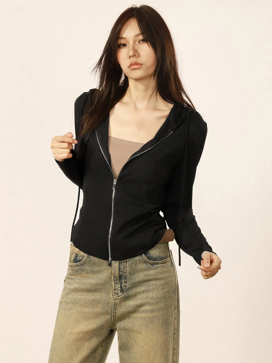 Casual cardigan slimming shoulder crop hoodi