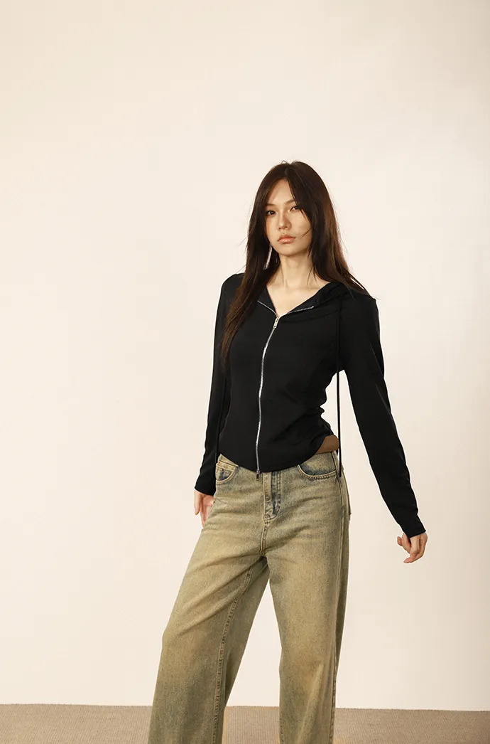 Casual cardigan slimming shoulder crop hoodi