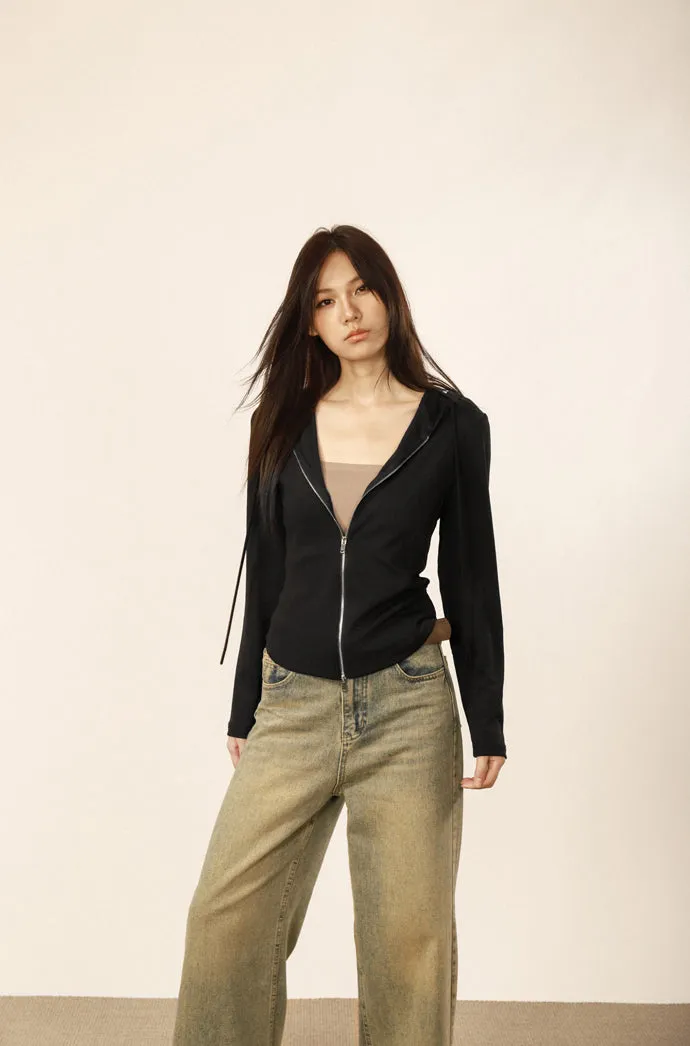 Casual cardigan slimming shoulder crop hoodi
