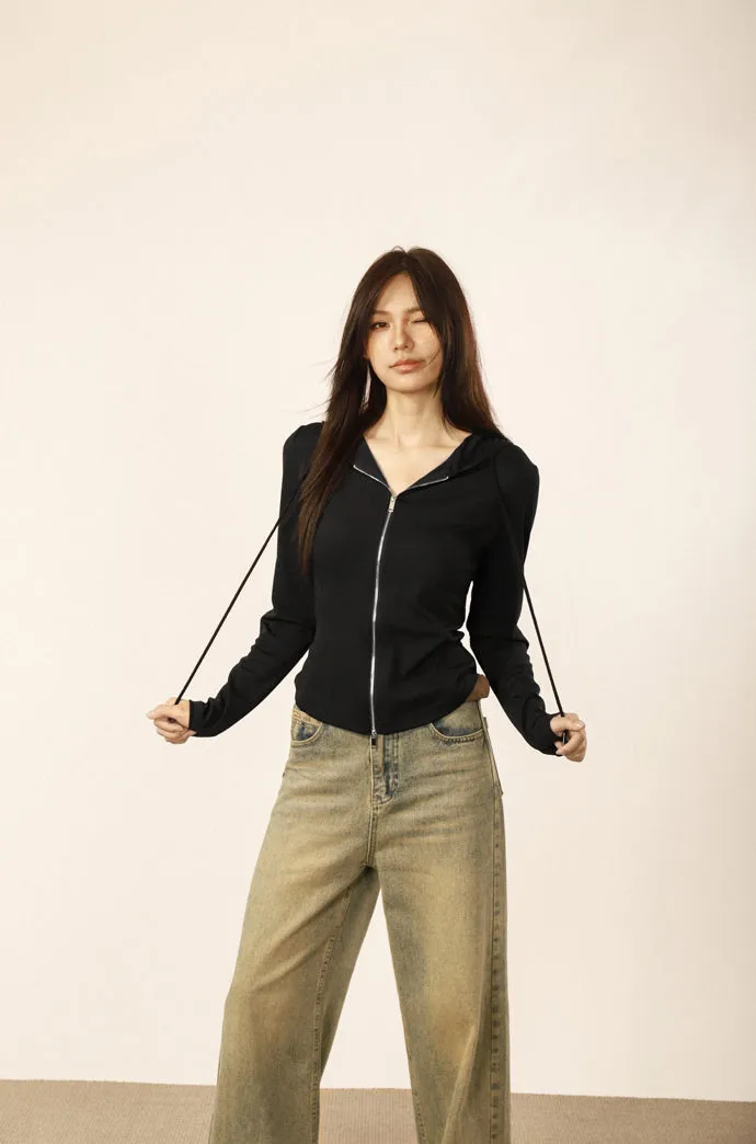 Casual cardigan slimming shoulder crop hoodi