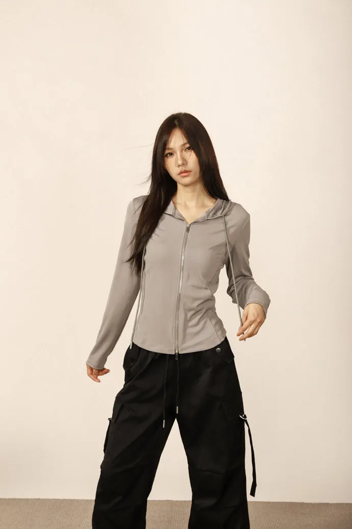 Casual cardigan slimming shoulder crop hoodi