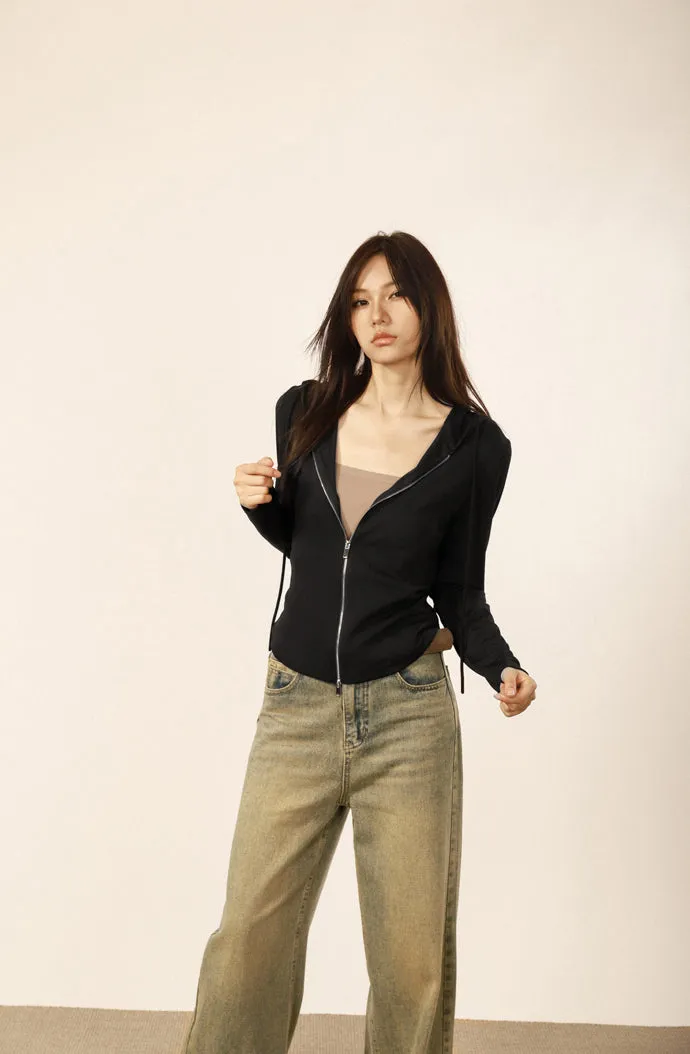 Casual cardigan slimming shoulder crop hoodi