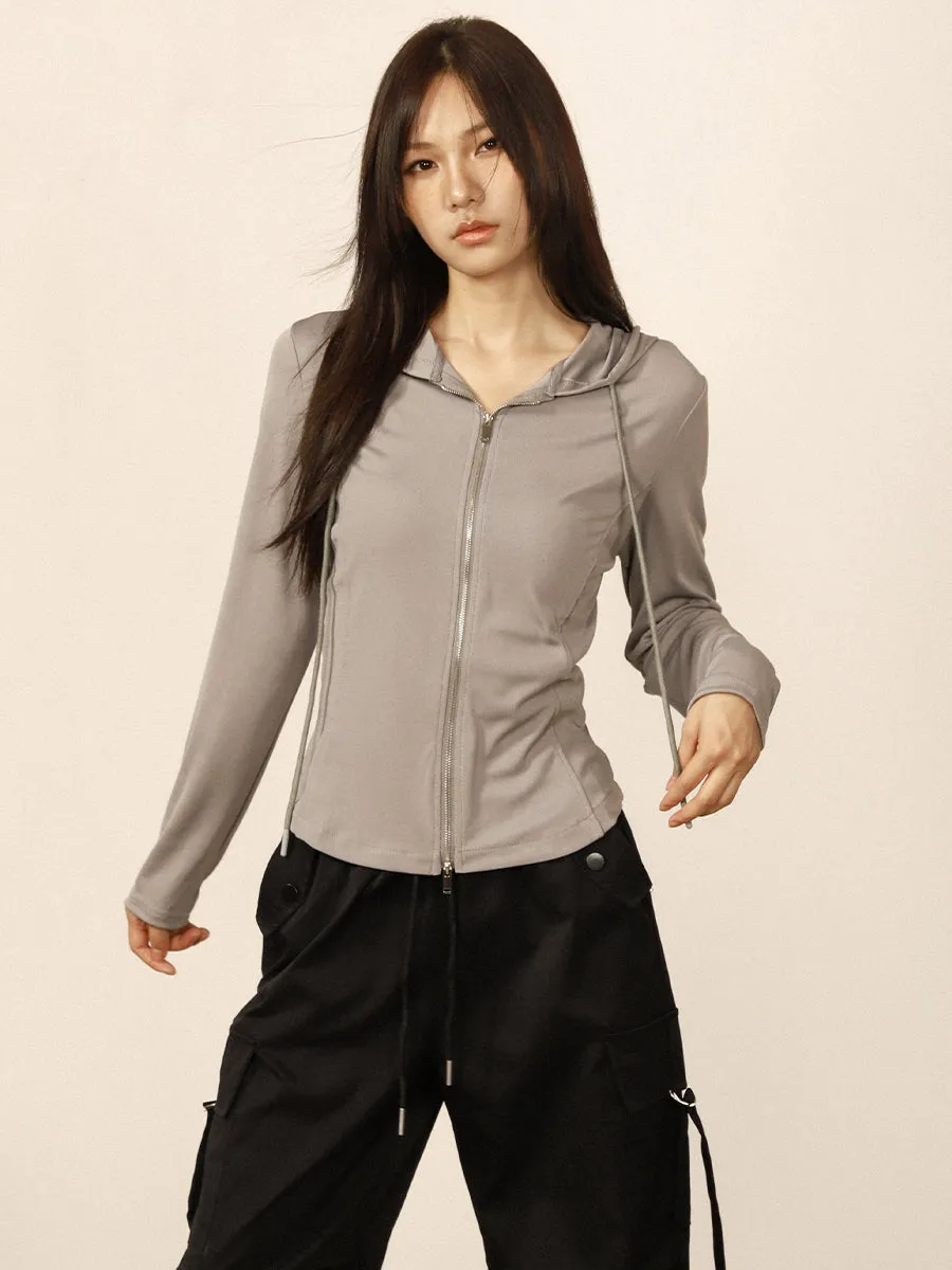 Casual cardigan slimming shoulder crop hoodi