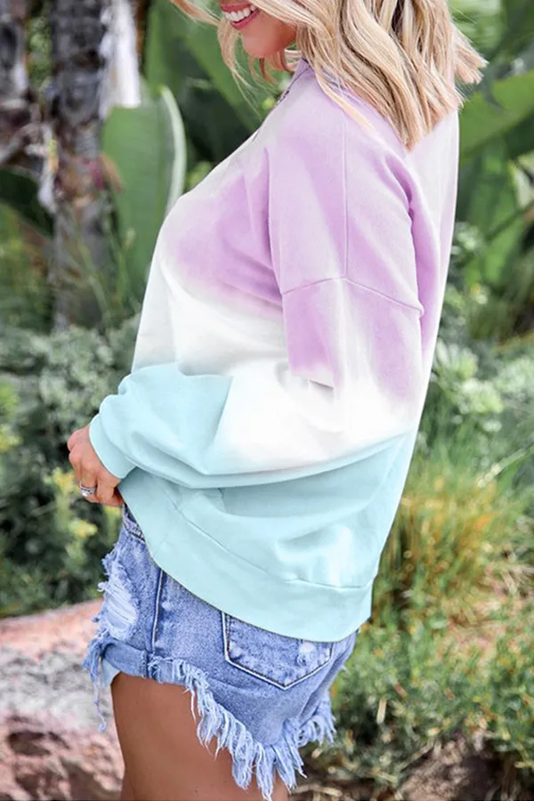 Casual Gradual Change Basic Contrast O Neck Tops（12 colors）