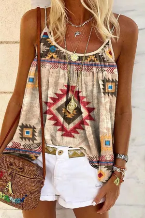 Casual Print Spaghetti Strap T-Shirts(3 Colors)