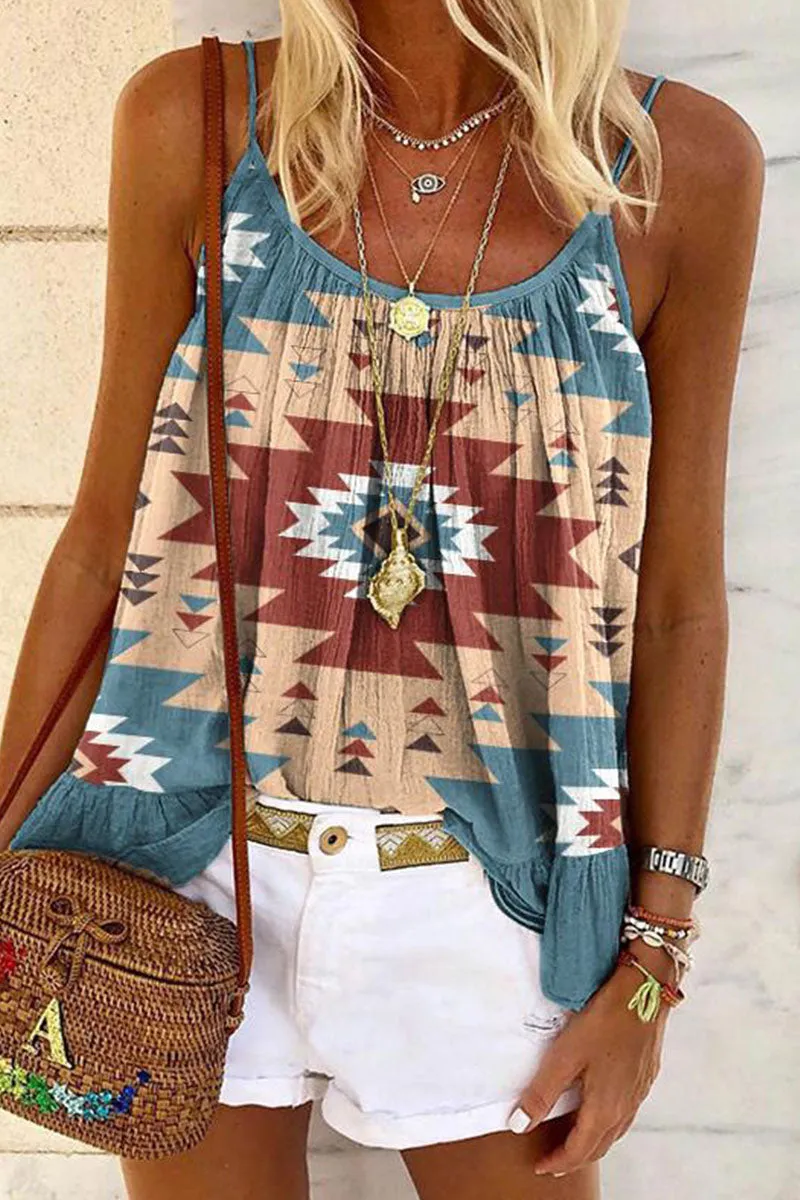 Casual Print Spaghetti Strap T-Shirts(3 Colors)