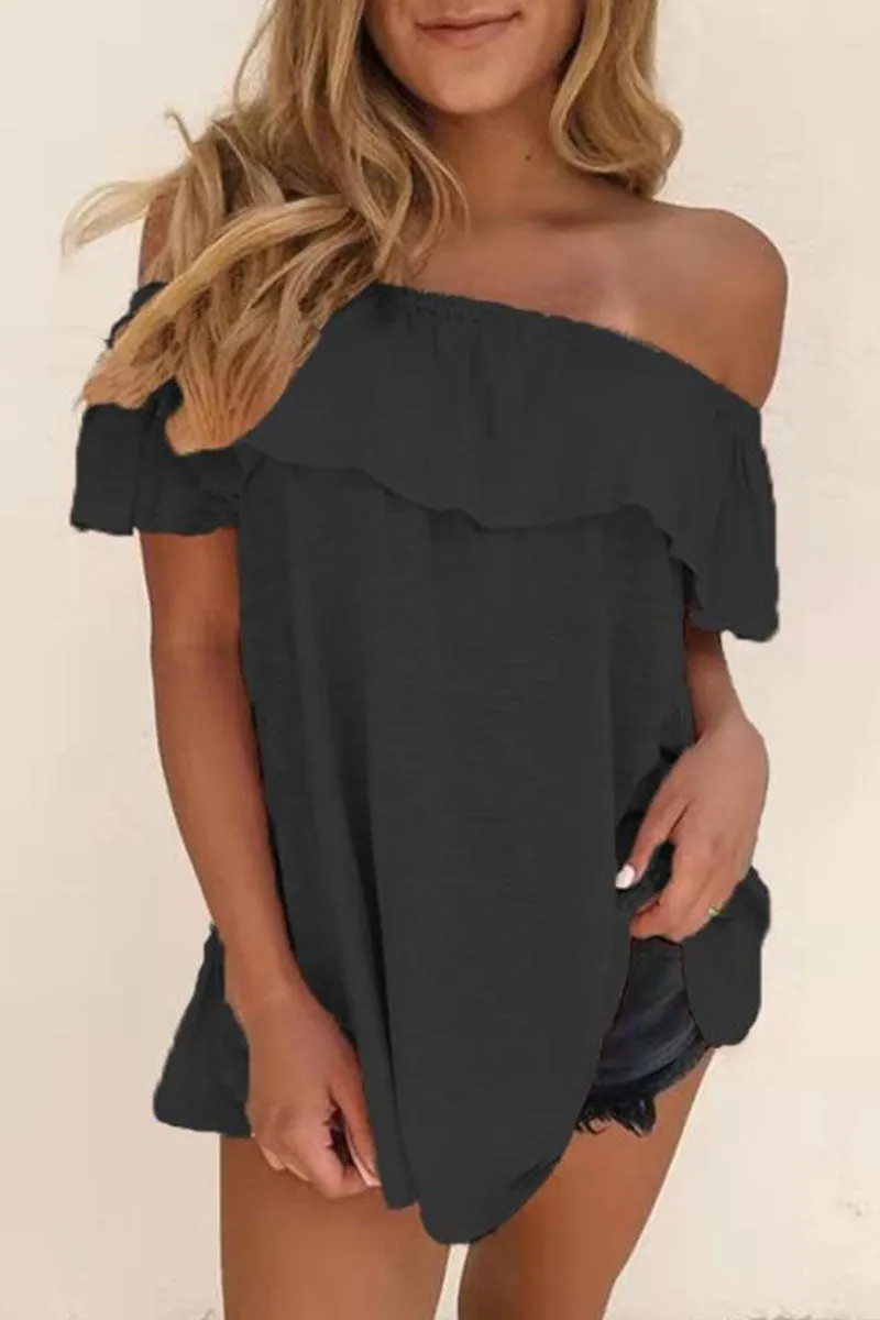 Casual Solid Patchwork Off the Shoulder T-Shirts