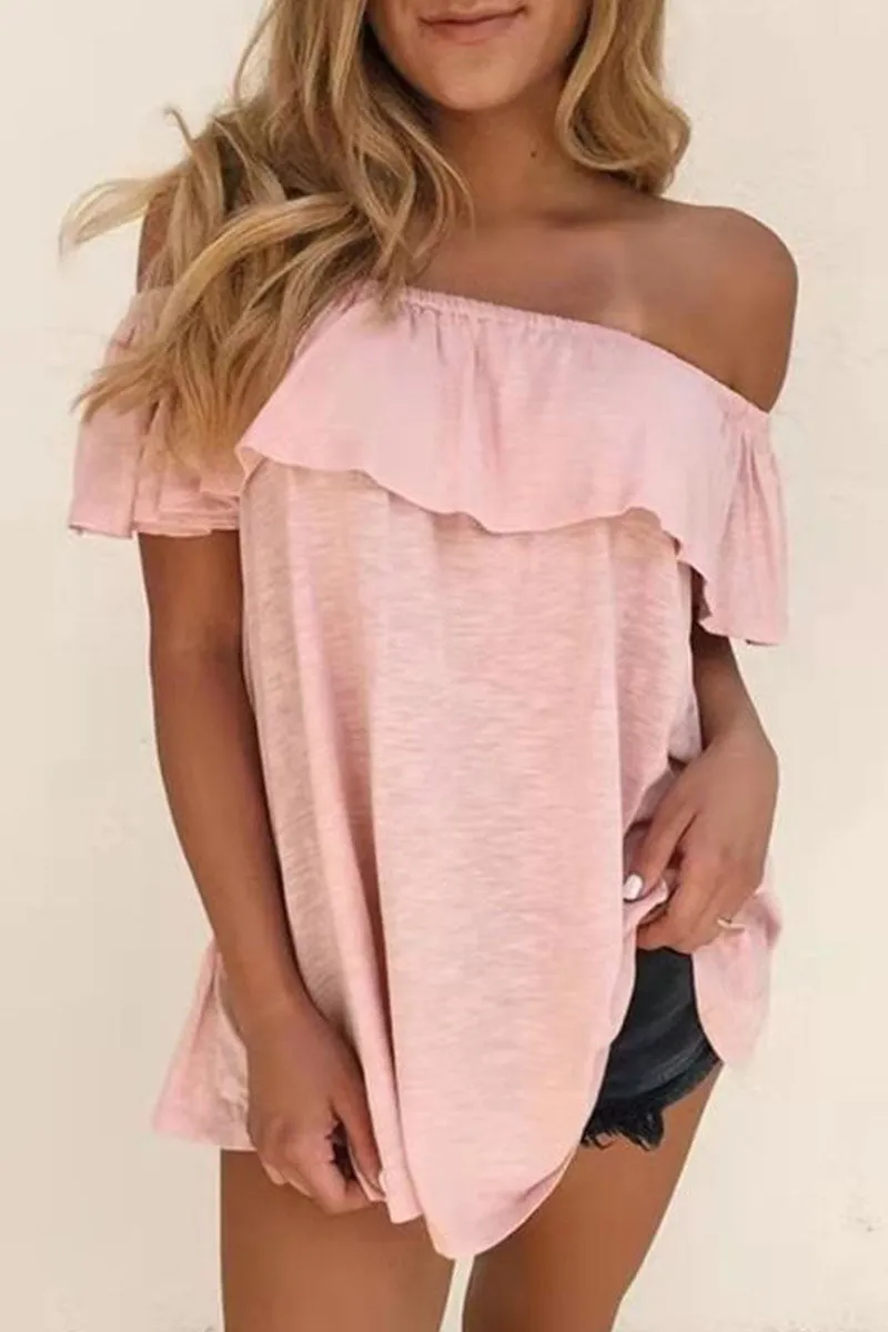 Casual Solid Patchwork Off the Shoulder T-Shirts