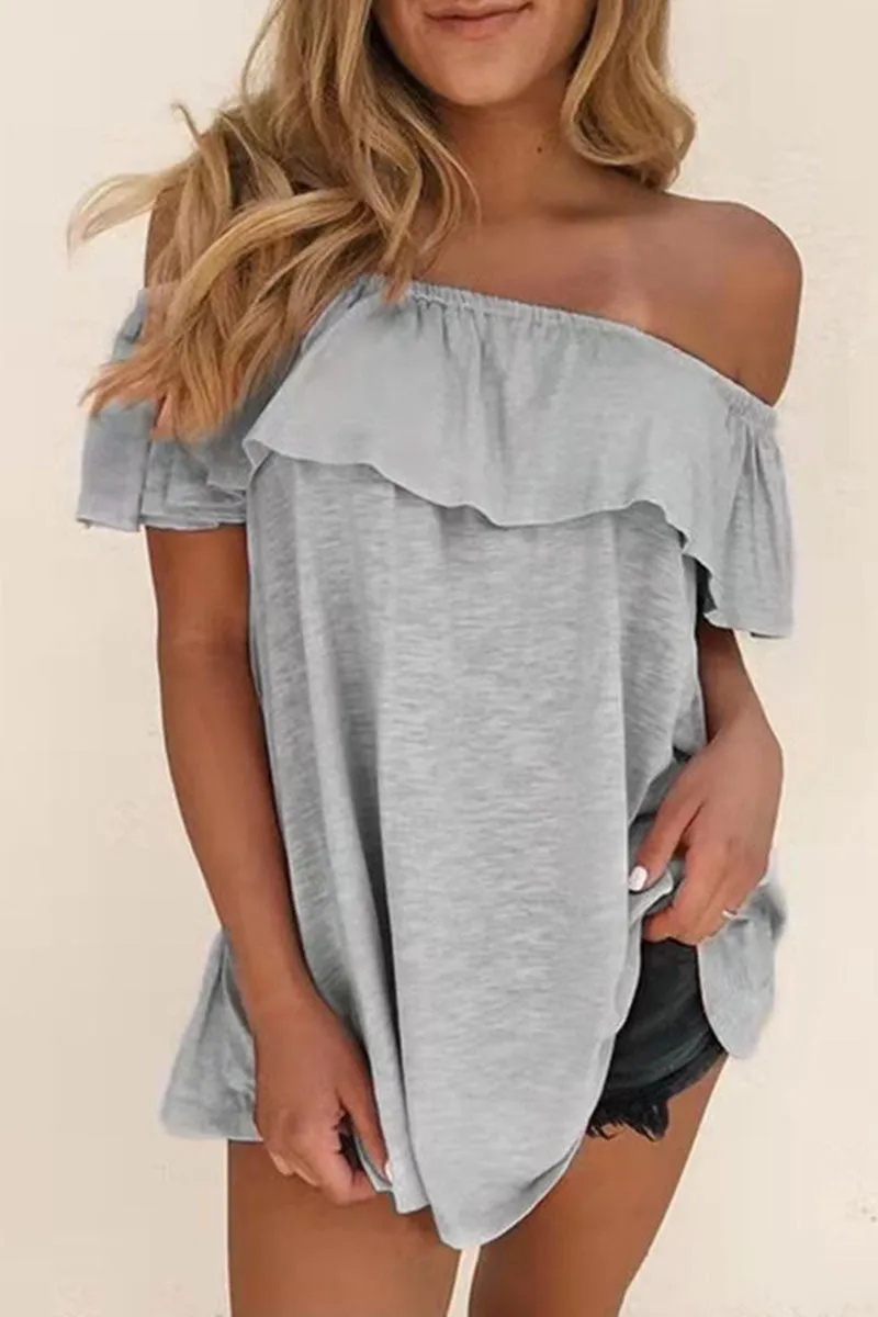 Casual Solid Patchwork Off the Shoulder T-Shirts