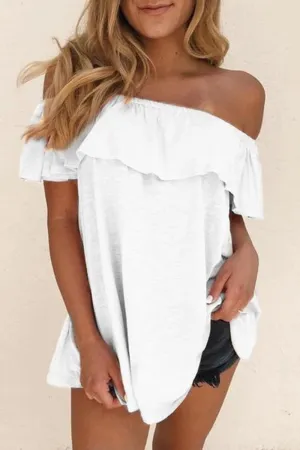 Casual Solid Patchwork Off the Shoulder T-Shirts