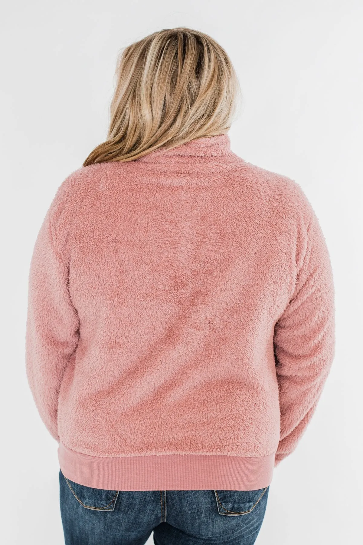 C'est Toi Quarter Zip Pullover Sherpa - Dusty Rose