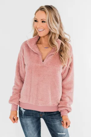C'est Toi Quarter Zip Pullover Sherpa - Dusty Rose