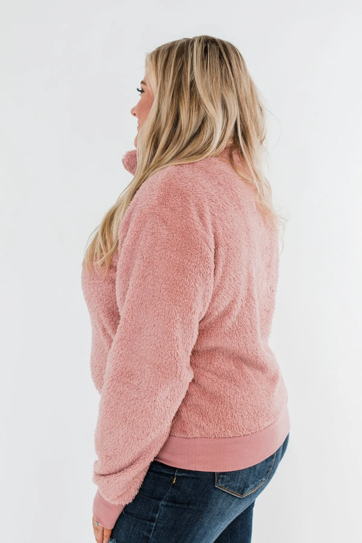 C'est Toi Quarter Zip Pullover Sherpa - Dusty Rose