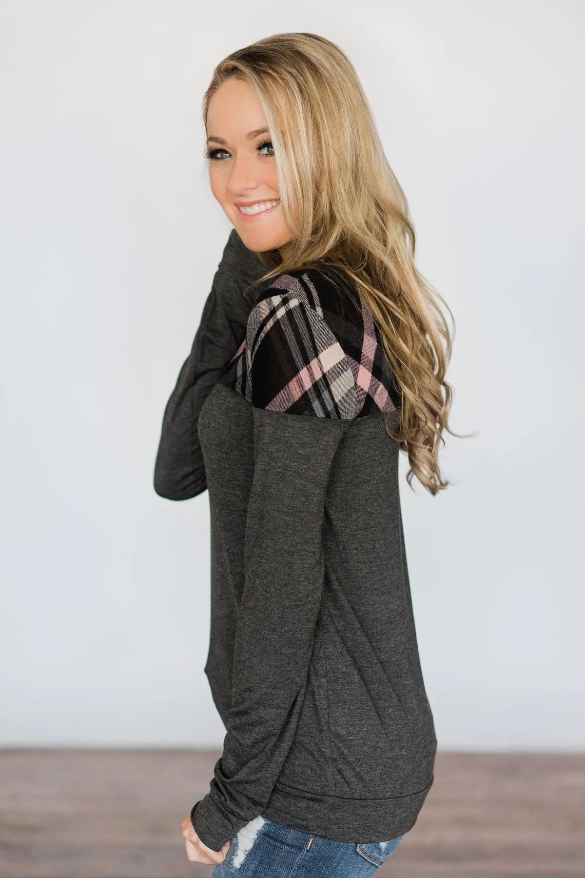 Charcoal & Plaid Long Sleeve Top