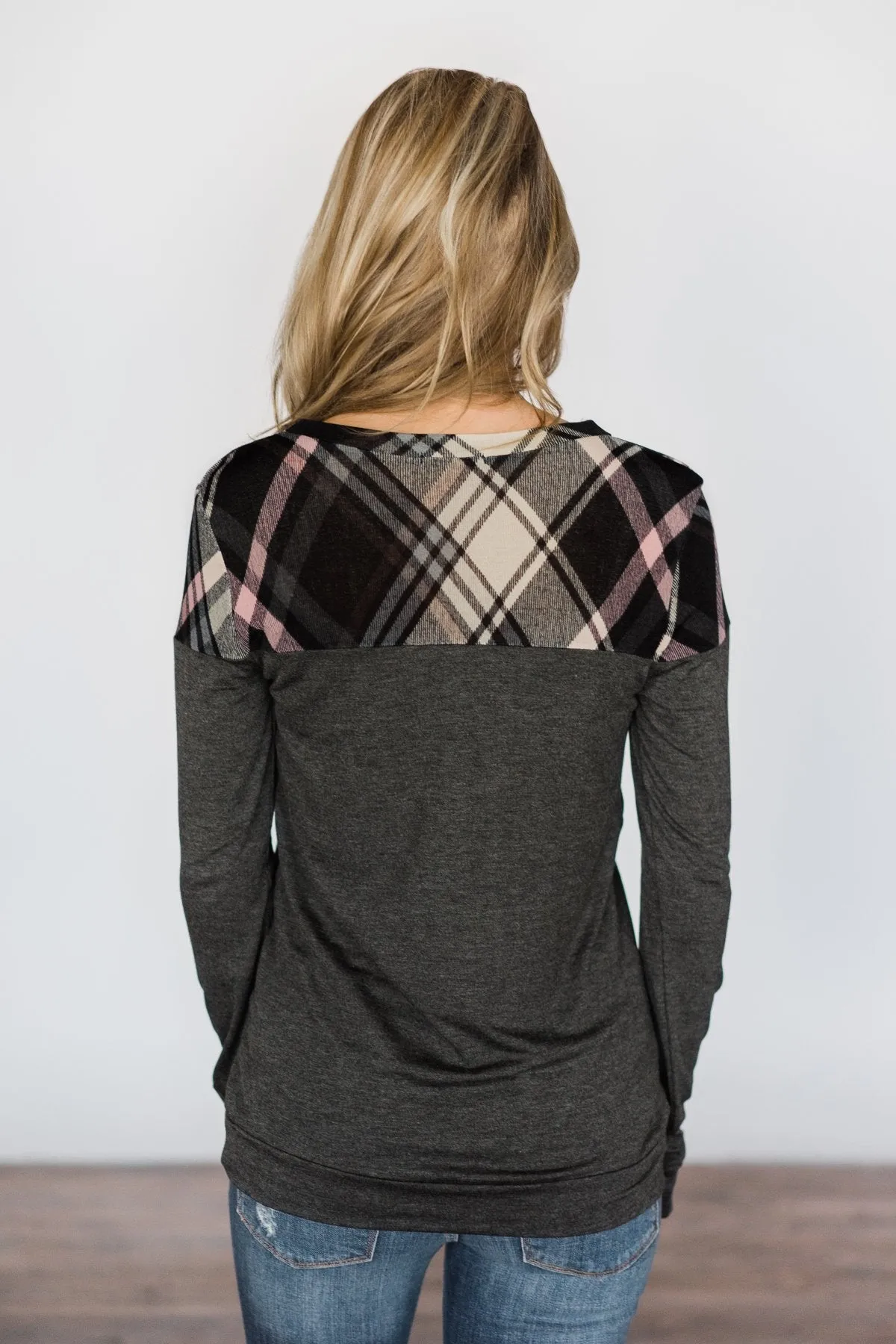 Charcoal & Plaid Long Sleeve Top