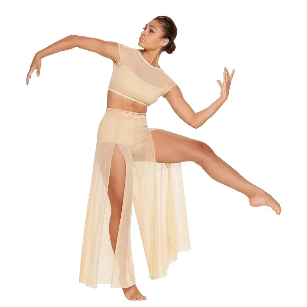 Chic and Elegant: Modern Ballet Dance Mesh Top with Wide Leg Pants - 2 Piece Lyrical Outfit