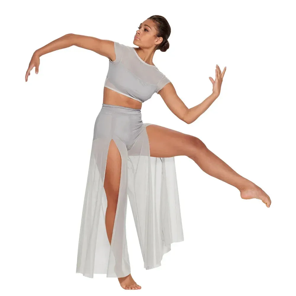 Chic and Elegant: Modern Ballet Dance Mesh Top with Wide Leg Pants - 2 Piece Lyrical Outfit