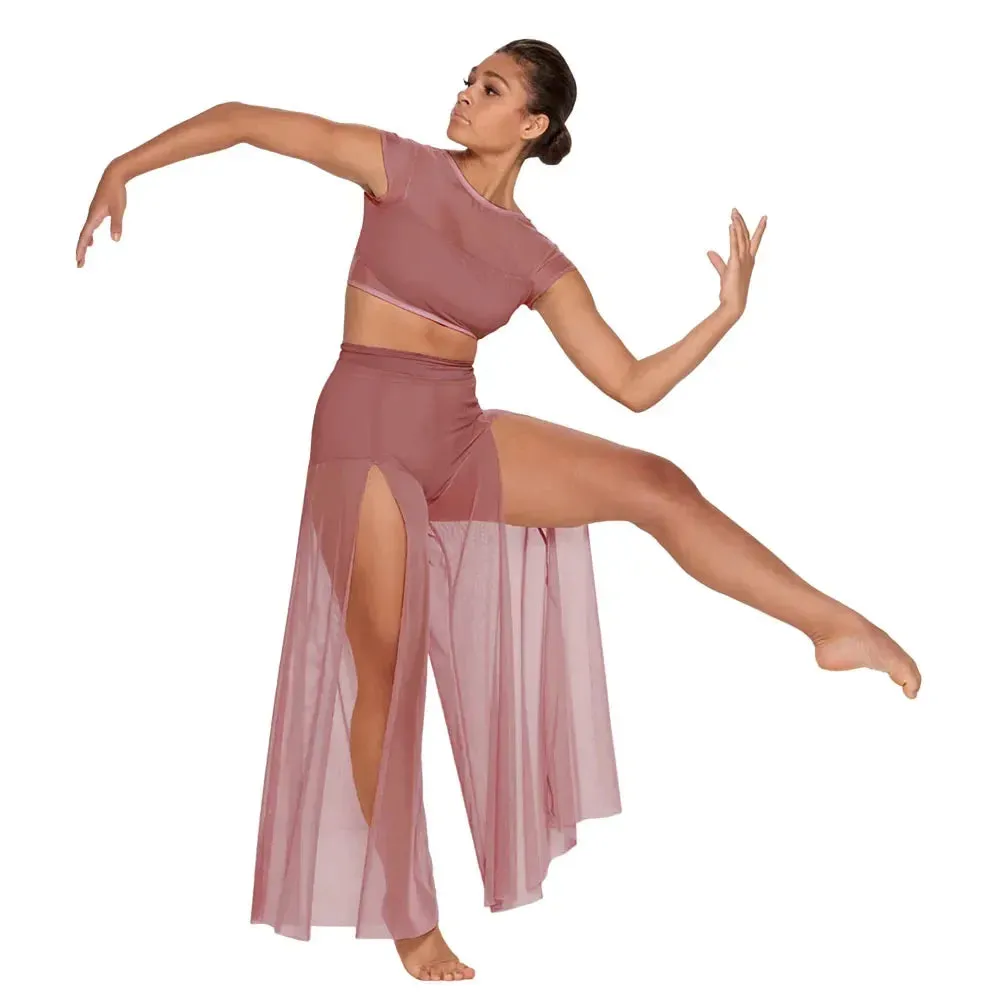 Chic and Elegant: Modern Ballet Dance Mesh Top with Wide Leg Pants - 2 Piece Lyrical Outfit