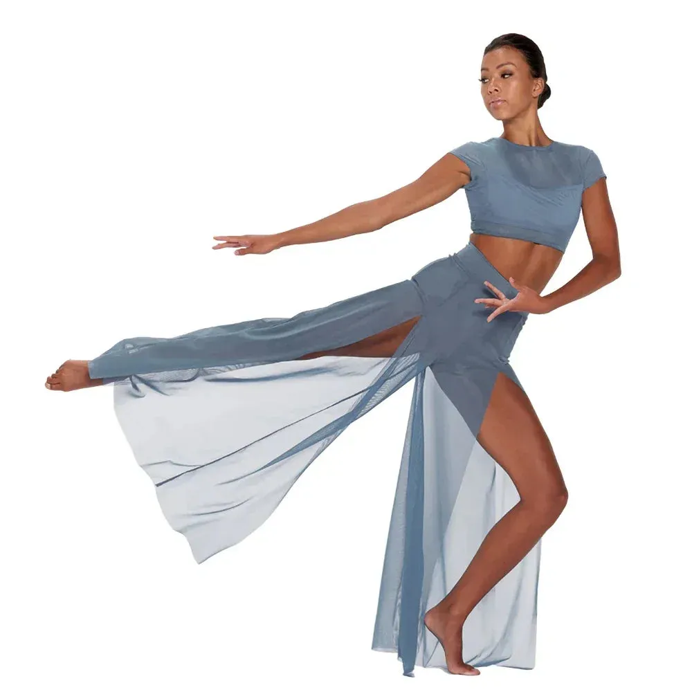 Chic and Elegant: Modern Ballet Dance Mesh Top with Wide Leg Pants - 2 Piece Lyrical Outfit
