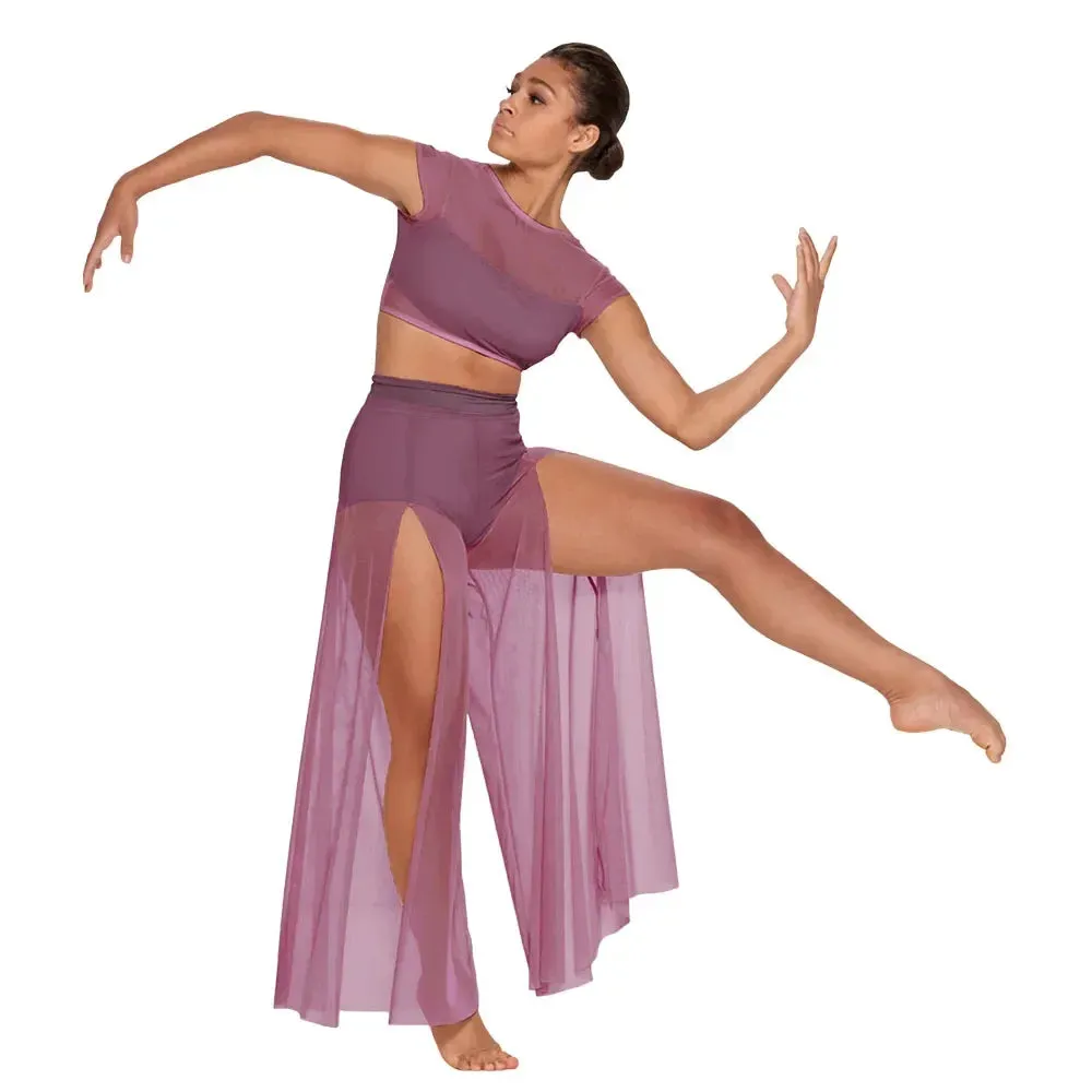 Chic and Elegant: Modern Ballet Dance Mesh Top with Wide Leg Pants - 2 Piece Lyrical Outfit