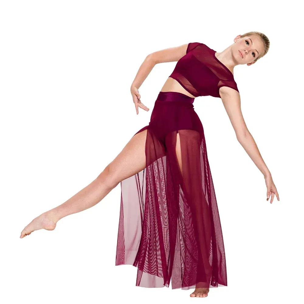 Chic and Elegant: Modern Ballet Dance Mesh Top with Wide Leg Pants - 2 Piece Lyrical Outfit