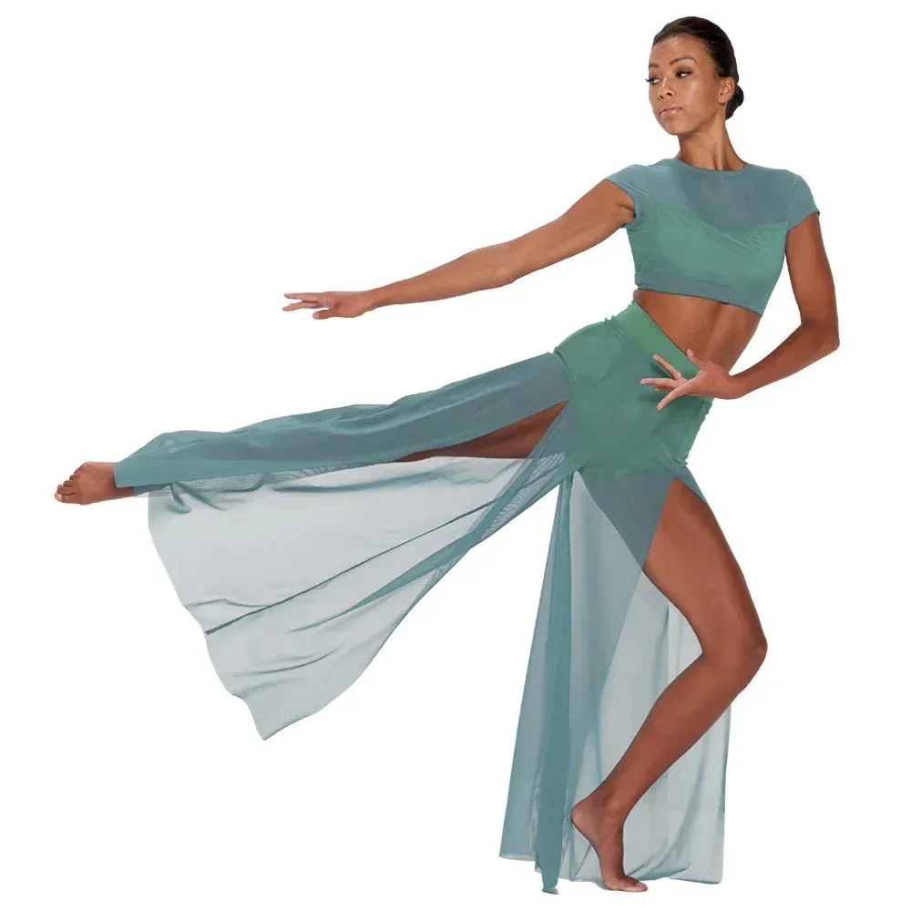 Chic and Elegant: Modern Ballet Dance Mesh Top with Wide Leg Pants - 2 Piece Lyrical Outfit