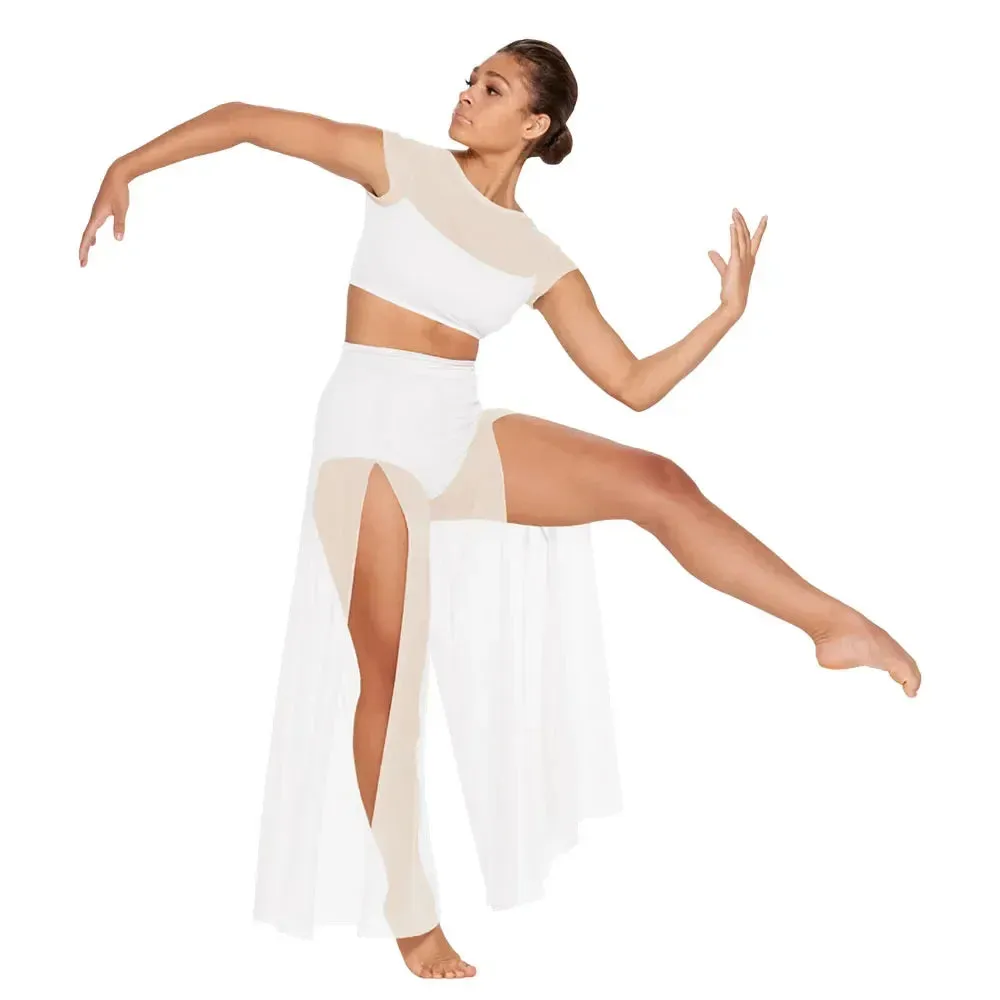 Chic and Elegant: Modern Ballet Dance Mesh Top with Wide Leg Pants - 2 Piece Lyrical Outfit