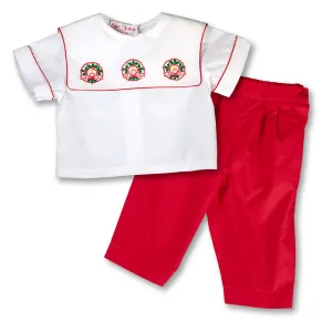Christmas Wreath Shadow Embroidered Pant Set