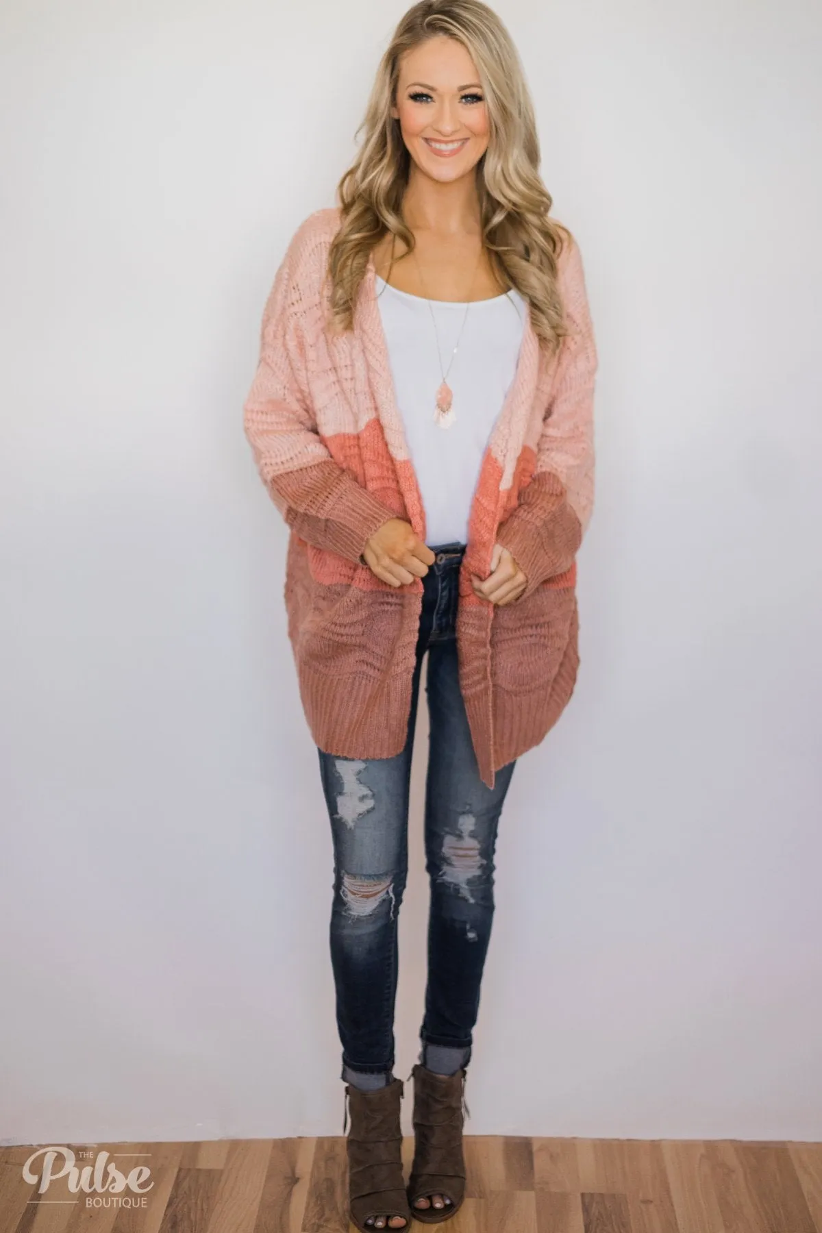 Chunky Knitted Cardigan- Shades of Pink