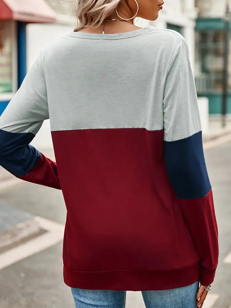 Colorblock Hollow-Out Loose Sweatshirt