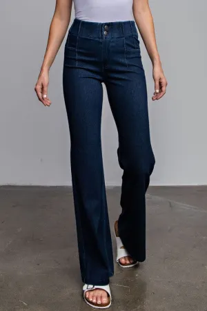 Cotton Twill Flare Leg Stretchy Pants