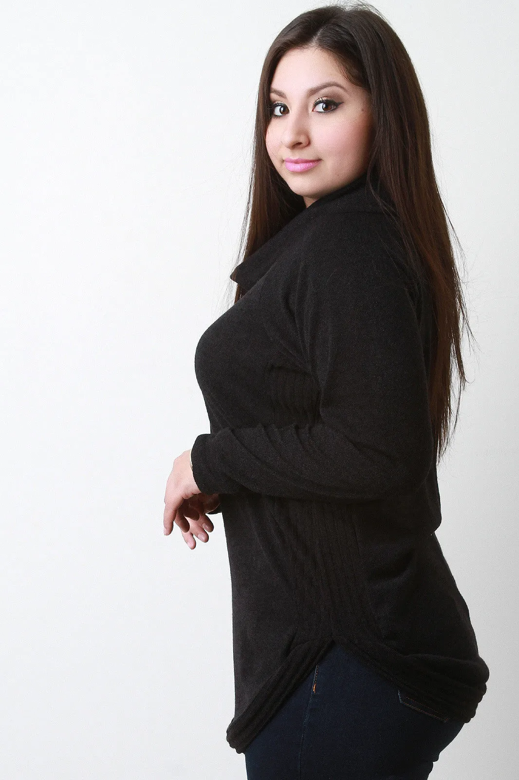 Cowl Neck Ribbed Under Sides Top