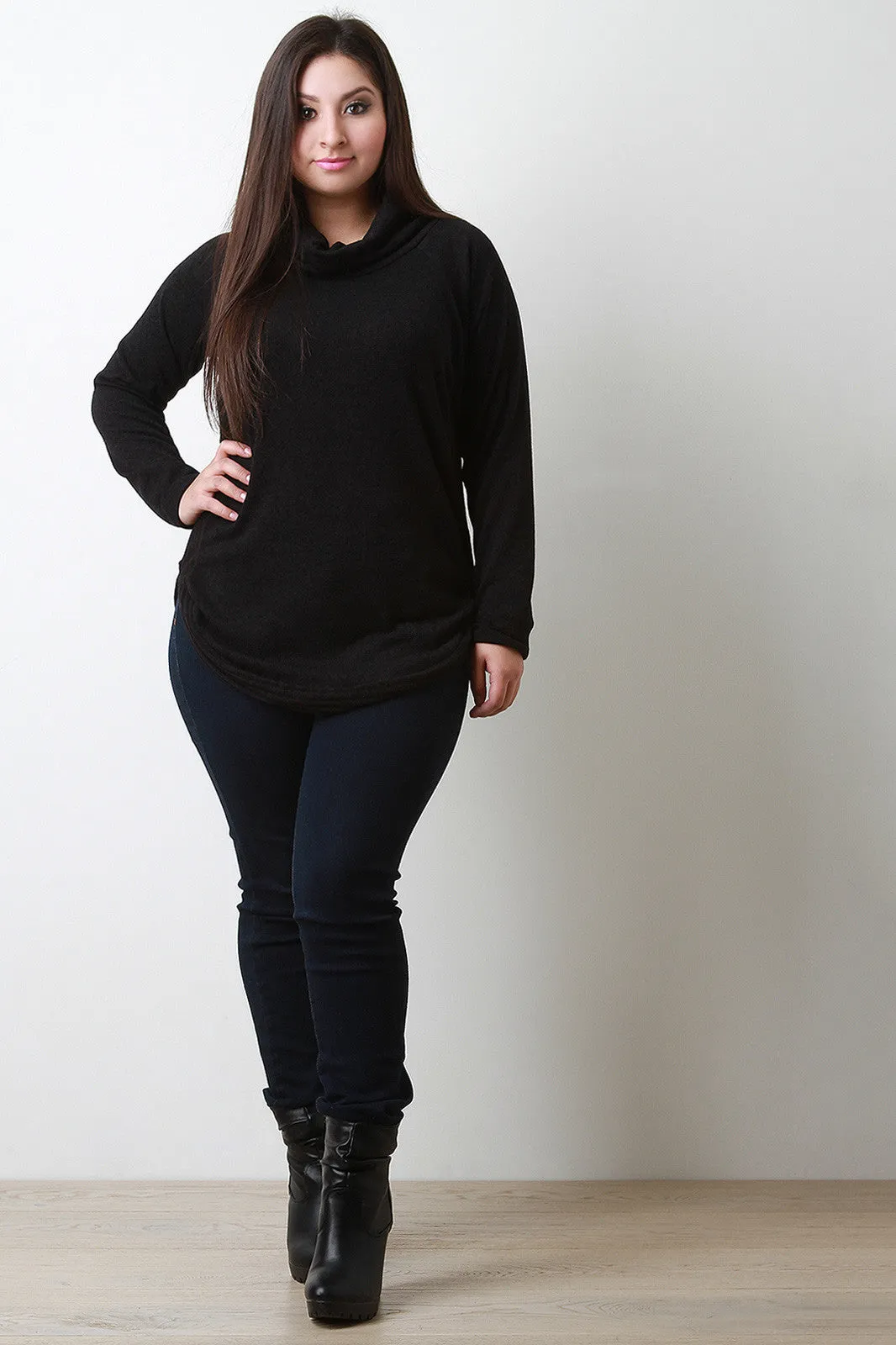Cowl Neck Ribbed Under Sides Top