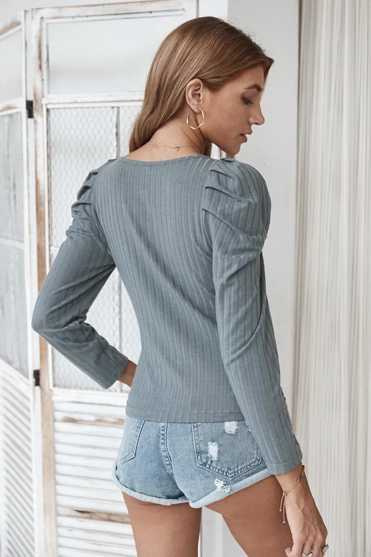 Creamtopmall Square Collar Knitted Thin T-shirt Long Sleeve