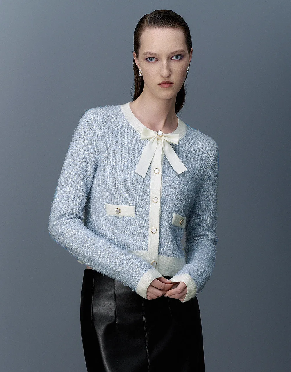 Crew Neck Knitted Cardigan