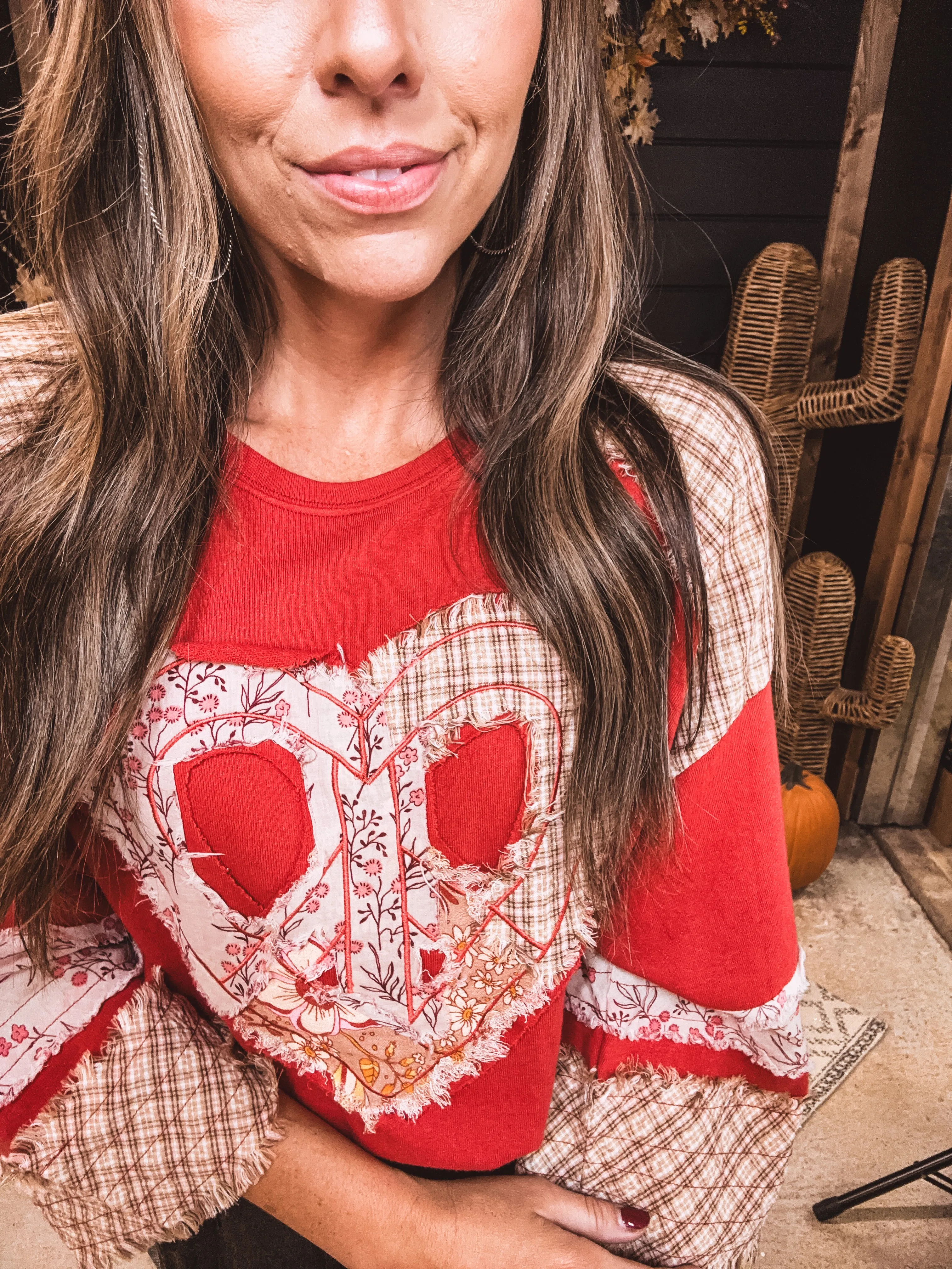 Crimson 3/4 Sleeve Mix & Match Heart Patch Top