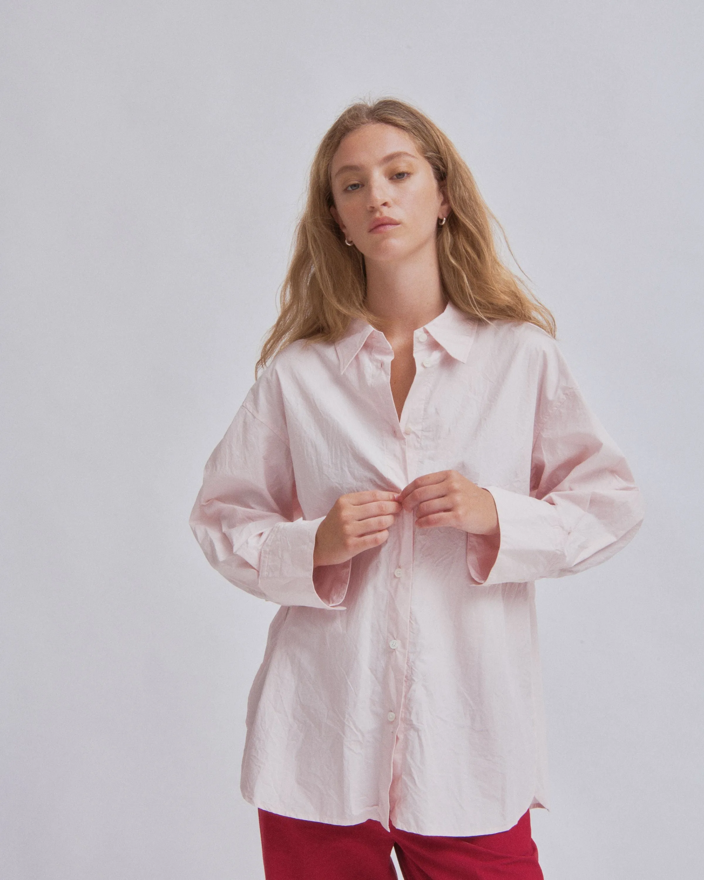 Crinkled Oversized Shirt in Ice Pink